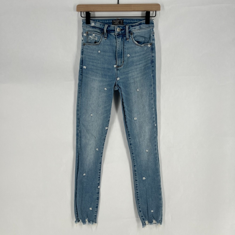 Abercrombie & Fitch Simone Ankle Jeans‎ Womens 0 Blue Denim Frayed Hem High Rise